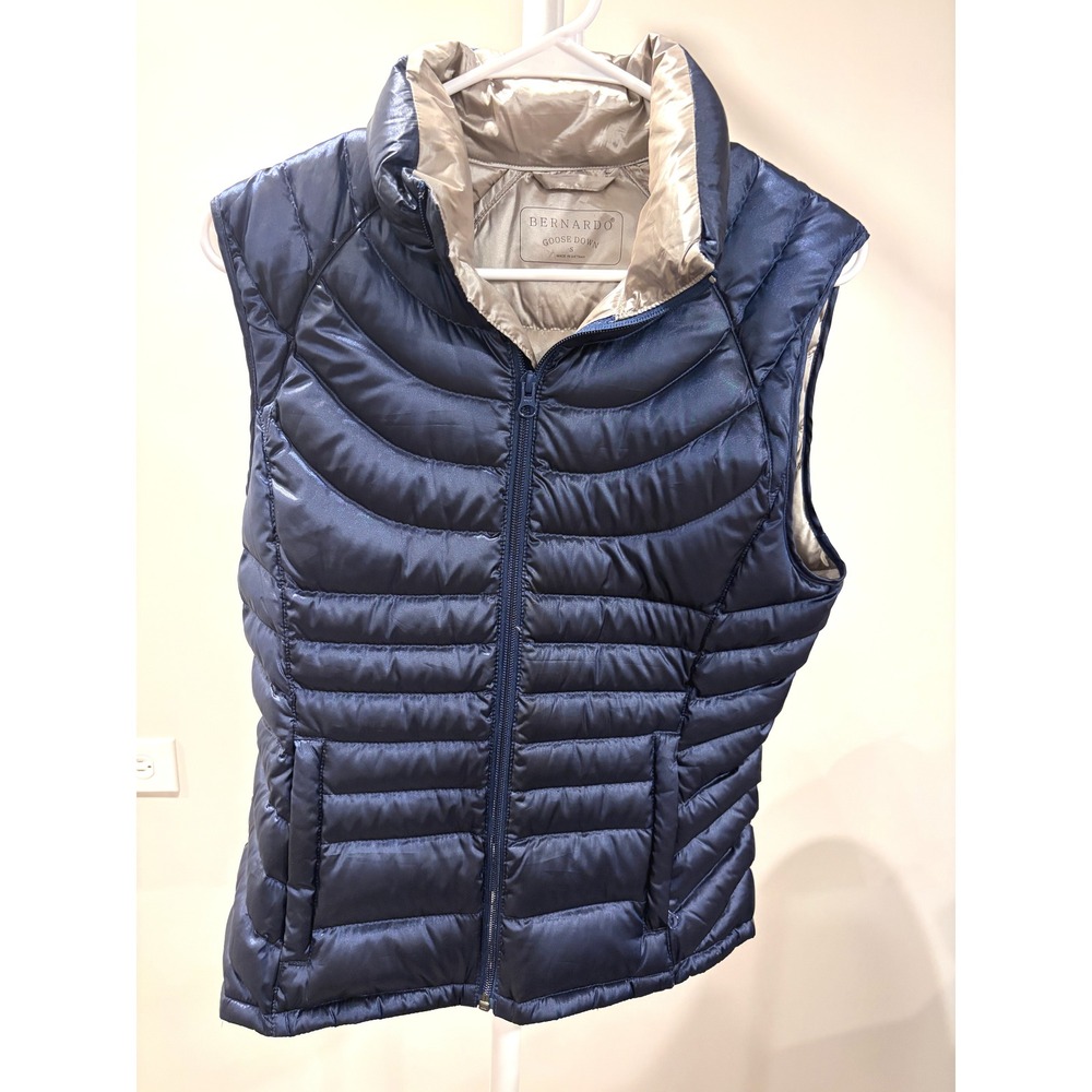 Bernardo Metallic Navy Goose Down Puffer Vest Women S Gorpcore Utlility Quilted